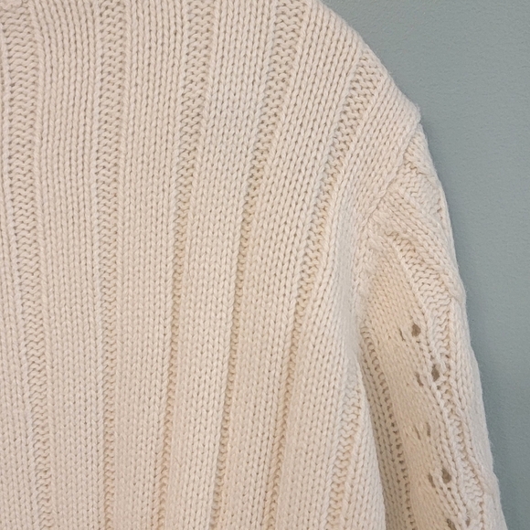 Qmack Cropped Cottage‎ Prairie Womens Sweater Cream Size Large - Picture 9 of 11